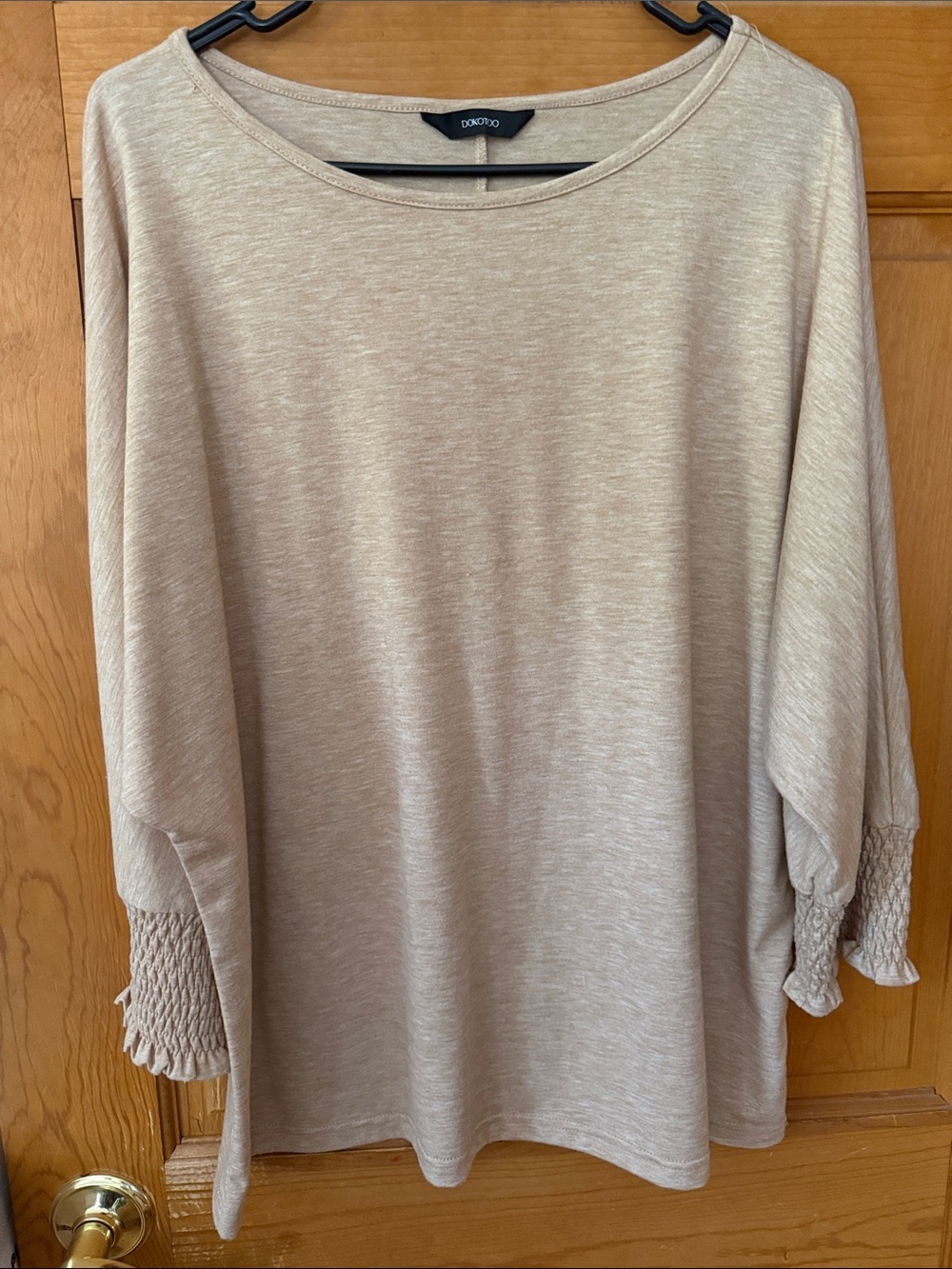 Dokotoo Beige Smocked-Sleeve Women’s Top